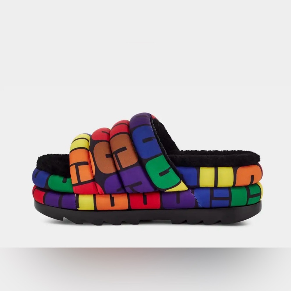 COPY - COPY - UGG MAXI PRIDE SLIDE RAINBOW LOGO SLIP ON PUFF SANDALS US/ 7 - Picture 6 of 6
